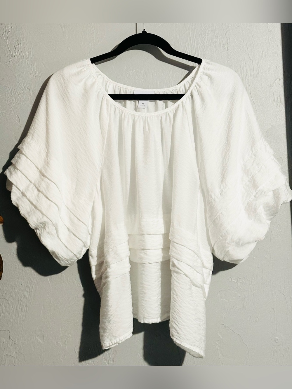 Liz Claiborne White Peasant-Style Balloon Sleeve Tiered Tunic , XL